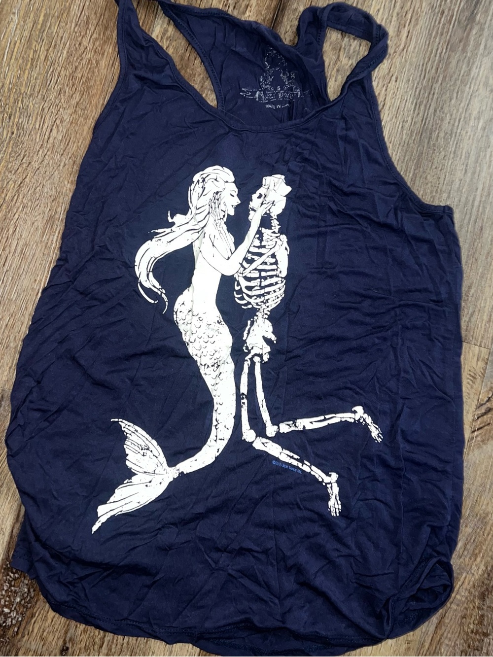 Navy Tank Top with White Mermaid & Skeleton Graphic